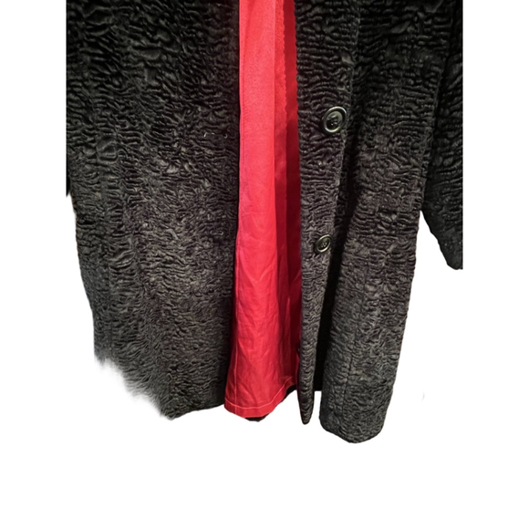 Women's PORTRAIT Black Faux Fur Coat with Red Lining, Size M - Picture 3 of 12